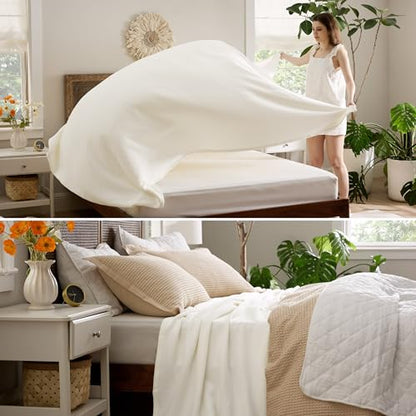 Bedsure 100% Cotton Blanket, Herringbone Weave, King, Cream - color: 02 - Cream, size: King