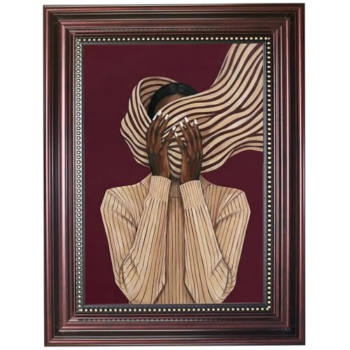 Dark Brown Framed African American Woman Canvas Wall Art 12x16 in - color: Red Striped, size: 16"L x 12"W