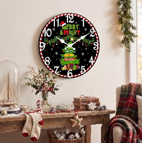 ArtSocket Round Wall Clock Silent Non-Ticking 12", Christmas Celestial - color: Christmas Tree 04