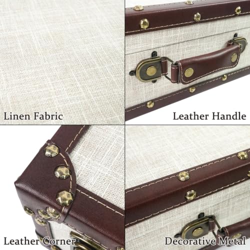 DreamsEden Small Wooden Keepsake Box with Handle, Linen-Fabric Surface