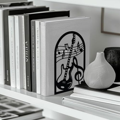 Peacoblue 5.3"x4.3"x7.9" Metal Bookends, Heavy Duty Book Ends for Shelves - style: Guitar and Music Note