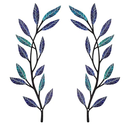 AHYS Metal Tree Leaf Wall Decor 2 PCS Rustic Vine Branch Leaf Wall Art for Living Room Bedroom Bathroom Decorations - Frosted Starlight - color: Frosted Starlight