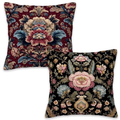 Vintage Floral Throw Pillow Covers 18x18 Set of 2, Ornate Botanical Decorative Pillow Cases for Couch Sofa Bed Living Room Bedroom Victorian Gothic Home Decor - color: Baroque Floral