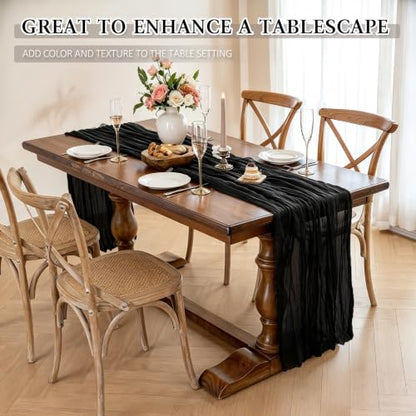 Cheesecloth Table Runner, 10 Ft, Boho Rustic, Black, 1 Pcs - color: Black