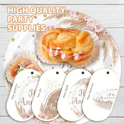 96Pcs Boho Bohemia Happy Anniversary Party Decorations, Serves 24 - style: Bohemian Wedding Plates