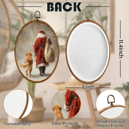 BCUANGD Santa Claus Golden Retriever Oval Wall Art Decor 8.6"x11.4" - color: Christmas-27