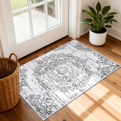 HEBE Indoor Door Mat 2'x3', Washable Welcome Mat for Front Door Entrance - color: Grey, size: 2' x 3' (Rectangular)