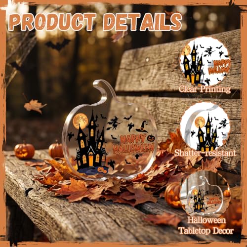 Pumpkin Shaped Acrylic Tabletop Sign, Happy Halloween Standing Decor