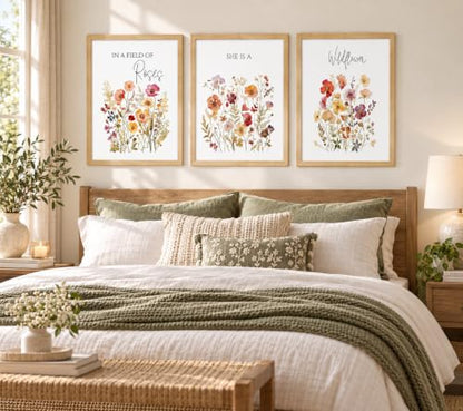 3Pcs Framed Canvas Wildflower Wall Art Botanical Poster Print 12x16 Inch - color: MEIGUIYEHUA, size: 16"L x 12"W
