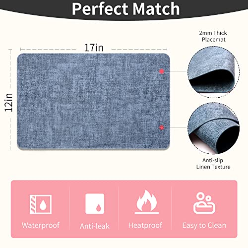 Maxpearl Faux Leather Placemats Set of 6, Easy to Clean, Blue - color: Retro Blue