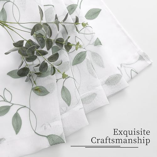 Tollpiz Sage Green Leaf Sheer Curtain Bedroom Short 38 x 45 Inches - color: Sage Green, size: 38"W x 45"L (Pack of 2)
