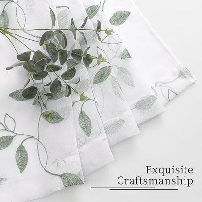 Tollpiz Sage Green Leaf Sheer Curtain Bedroom Short 38 x 45 Inches - color: Sage Green, size: 38"W x 45"L (Pack of 2)