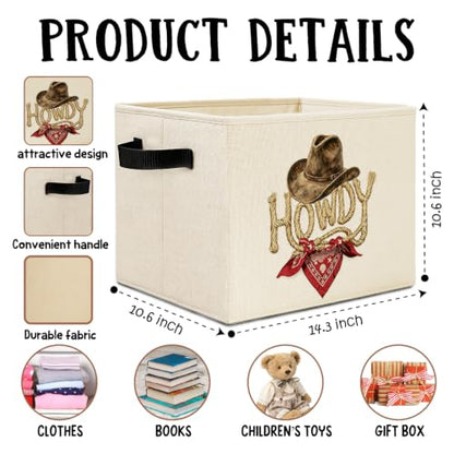 Howdy Cowboy Western Storage Bins Box with Handles, Retro Country Cowboy Southwestern Collapsible Basket Hamper Clothes Toys Organizer for Bedroom Bathroom Home - color: Howdy Cowboy