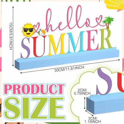 Yaocom 11.81 Inch Hello Summer Metal Table Sign with Wooden Base - style: Summer