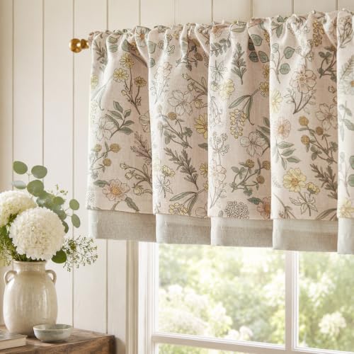 jinchan Maia Floral Linen Double Layer Valance 18 Inch 1 Panel Pink - color: Maia Pink on Linen, size: 50"W x 18"L (Pack of 1)