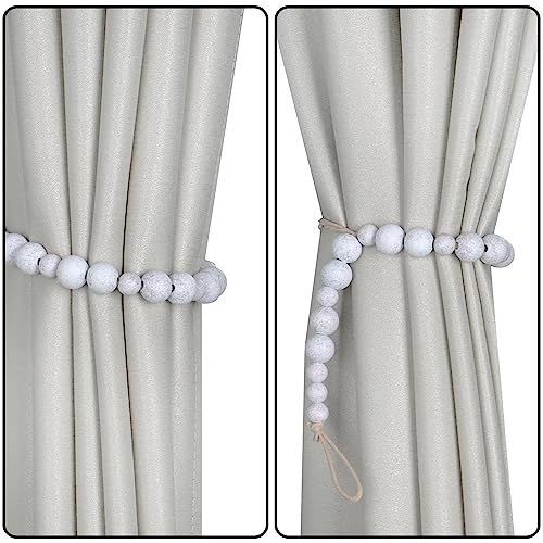2 Pack Wood Bead Curtain Tieback, Boho Curtain Holdback,Whitewashed - color: White Washed
