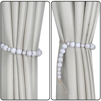 2 Pack Wood Bead Curtain Tieback, Boho Curtain Holdback,Whitewashed - color: White Washed