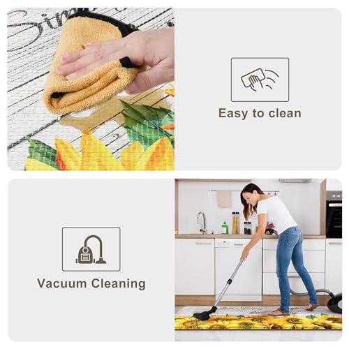 KIMODE Anti Fatigue Kitchen Mat, Farmhouse Sunflower Kitchen Rugs Sets of 2 - color: Sunflower/White, size: 47"L x 17.3"W x 0.47"Th + 29"L x 17.3"W x 0.47"Th