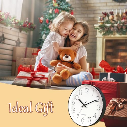 JUSTUP 8 Inch Modern Wall Clock, Silent Battery Operated Round Wall Clock - color: White