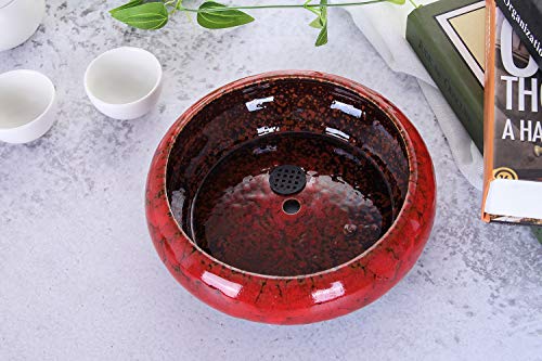 VanEnjoy 7.1 inch Round Large Shallow Succulent Ceramic Glazed Planter Pots with Drainage Hole, Bonsai Pots Garden Decorative Cactus Stand Flower Container (Red) - color: Red