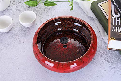 VanEnjoy 7.1 inch Round Large Shallow Succulent Ceramic Glazed Planter Pots with Drainage Hole, Bonsai Pots Garden Decorative Cactus Stand Flower Container (Red) - color: Red