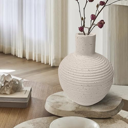 Oakrain Large Flower Vase with Groove Texture, 13" Tall Floor Vase, White - size: 13 Inch