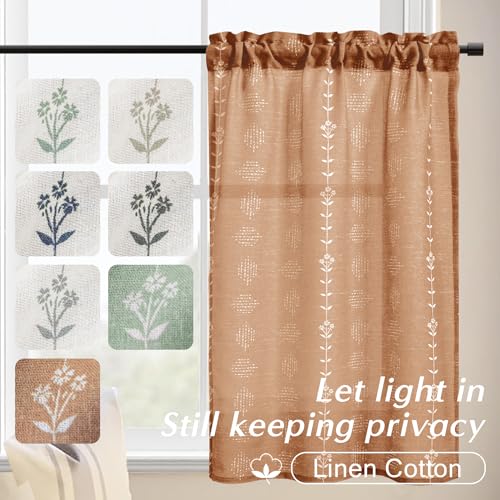 Lino Rosa Short Curtains for Windows Bedroom 2 Panels,Farm House Mid Century Modern MCM Retro Curtains for Living Room,Rust Terracotta,24 Inch Length - color: Terracotta, size: 24"W x 24"L (Pack of 2)