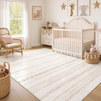 Nakagishi Boho 6x8 Area Rug Living Room Rugs Machine Washable Brown - color: Beige Brown, size: 6' X 8' (Rectangular)