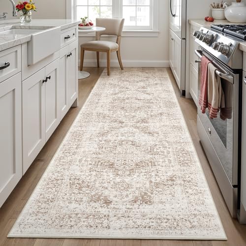 3x10 Washable Hallway Runner Rug: Vintage Medallion Soft Rugs IvoryBeige - color: Ivory/Beige, size: 3x10