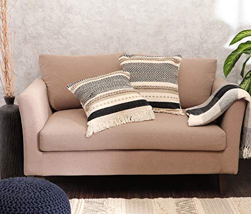 · REDEARTH · Boho Textured Handwoven Throw Pillow Cases Chevron Maze Black - color: Chevron Maze Black, size: 18" x 18" (Pack of 2)