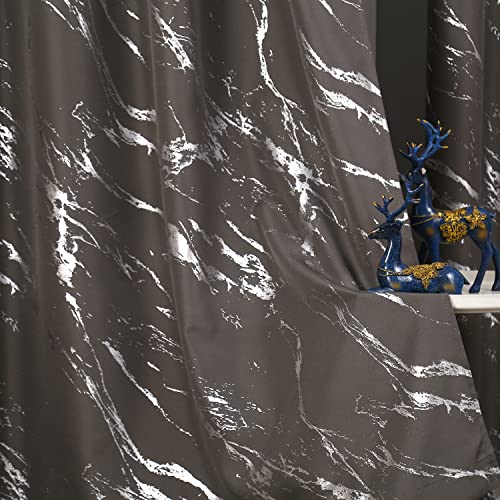 Taisier Home Silver Foil Print Linen Textured Curtains Geometric Marble Pattern Design Curtains for Living Room Thermal Insulated Window Treatment 2 Panels 95" L,Dark Grey and Silver Curtain Print - color: Dark Grey/Silver, size: 52"W x 95"L (Pack of 2)
