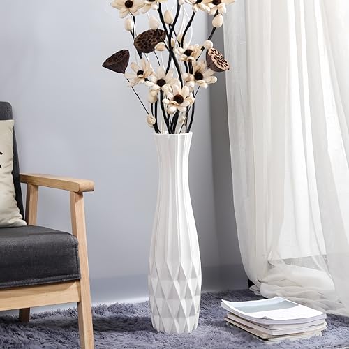 White Tall Ceramic Floor Vase, 24 Inch, Flared Geometric Design - color: Shape 2, size: 24 Inch