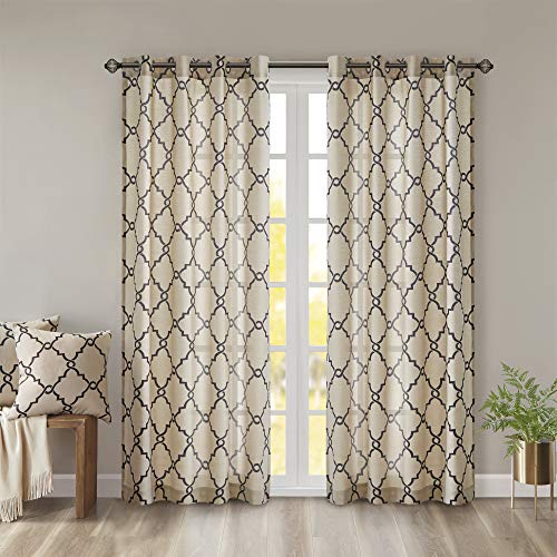 Madison Park Fretwork Print Window Curtain 1 Panel, 50x63 Khaki/Black - color: Khaki/Black, size: 50"W x 63"L (Pack of 1)