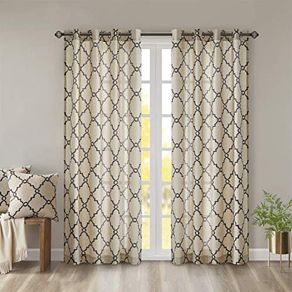 Madison Park Fretwork Print Window Curtain 1 Panel, 50x63 Khaki/Black - color: Khaki/Black, size: 50"W x 63"L (Pack of 1)