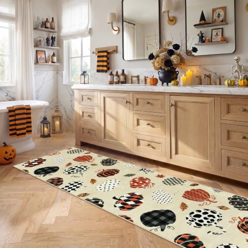 2.5x8 Beige Halloween Fall Pumpkin Print Hallway Runner Rug for Kitchen - color: Beige1 - Pumpkin, size: 2'6" x 8' (Rectangular)