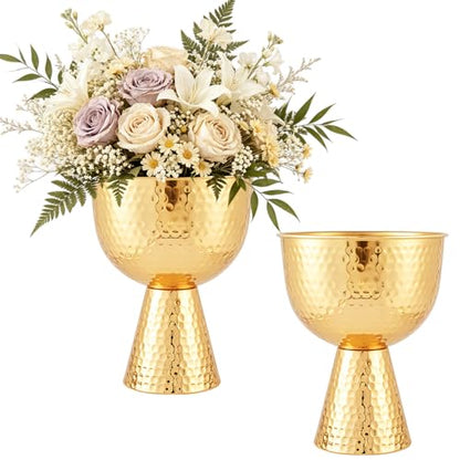 Gold Urn Vases for Centerpieces 2 Pcs, 10.6" Tall Large Metal Compote Bowl - color: French Gold, size: 10.6in-2Pcs