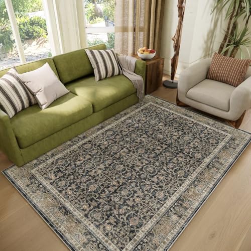 Washable 4x6 Rug, Distress Non-Slip Area Rugs, Charcoal/Taupe - color: Charcoal/Taupe, size: 4' x 6' (Rectangular)