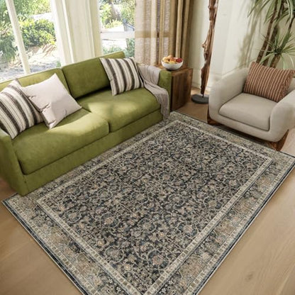 Washable 4x6 Rug, Distress Non-Slip Area Rugs, Charcoal/Taupe - color: Charcoal/Taupe, size: 4' x 6' (Rectangular)