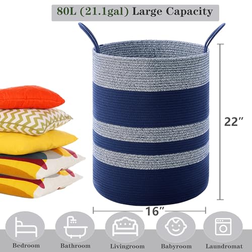 Blue Hamper Tall Woven Laundry Basket 80L Large - color: Dark Blue