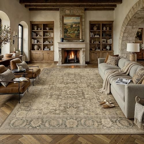 PureCozy 8x10 Brown Area Rug for Living Room Vintage Distressed - color: Brown, size: 8' x 10' (Rectangular)