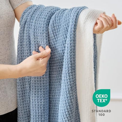 BEDELITE Soft Cozy Chenille Waffle Knit Throw Blanket,Farmhouse Boho - color: Blue, size: Twin(60"x80")