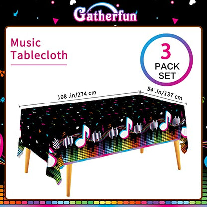 Gatherfun Music Party Disposable Tablecloth, Plastic Table Cover for Music Themed Birthday Party, 3 PCS, 54”x108” - style: Music