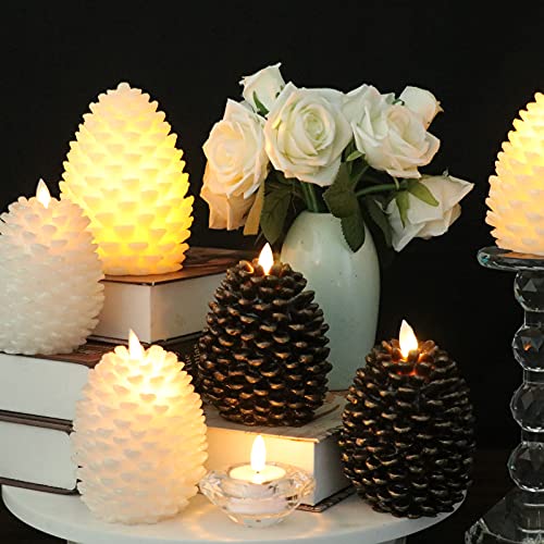 Wondise Pine Cone Flameless Flickering Candles with Remote and Timer - color: 7-White