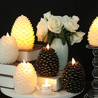 Wondise Pine Cone Flameless Flickering Candles with Remote and Timer - color: 7-White