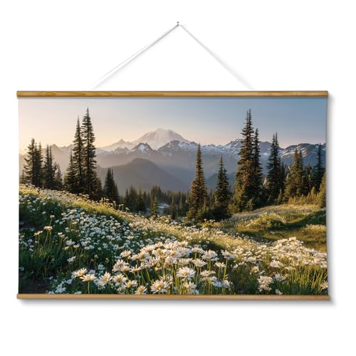 VIYYIEA Extra Large Canvas Wall Art - Mountain Scroll Painting, 36x54 Inch - color: Evening in the Mount Rainier Range