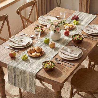 Artoid Mode Dark Grey Farmhouse Stripe Braided Table Runner 12x72 Inch - color: Dark Grey, size: 12" x 72", Table Runner