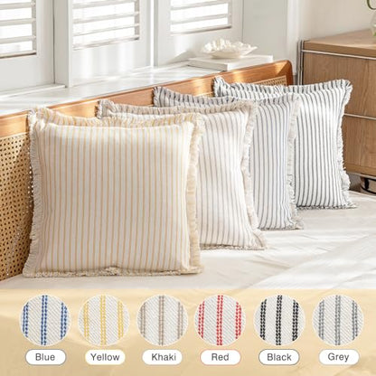 YEENAASY Throw Pillow Covers 16x16 Boho Striped Pillow Cases with Tassel - color: Grey, size: 16" x 16" (Pack of 2)
