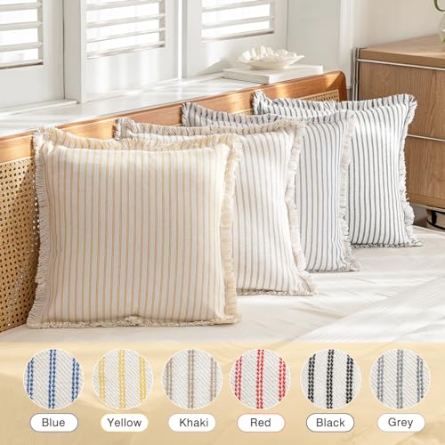 YEENAASY Throw Pillow Covers 18x18 Boho Striped Pillow Cases with Tassel - color: Grey, size: 18" x 18" (Pack of 2)