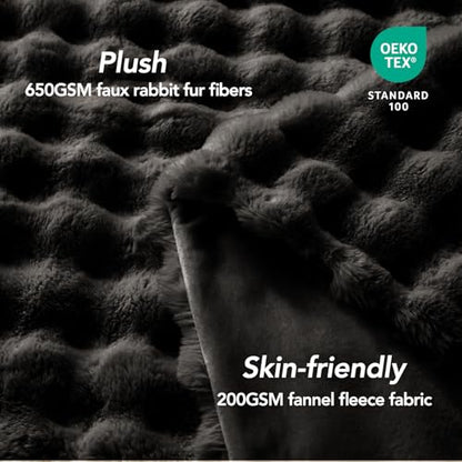 L'AGRATY Faux Rabbit Fur Throw Blanket for Couch, 50'' x 60'', Black - color: Pure Black, size: 50" x 60"