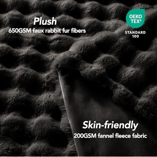 L'AGRATY Faux Rabbit Fur Throw Blanket for Couch, 90'' x 108'', Black - color: Pure Black, size: 90" x 108"